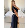 Šaty dlouhé letní s páskem krátký rukáv dámské (S/M ONE SIZE) ITALSKá MóDA IM324200/DU (Velikost S/M/L, Barva Černá)
