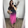 Šaty ombré dlouhé krátký rukáv dámské nadrozměr (58/60/62 ONE SIZE) ITALSKá MóDA IM424279/DR (Velikost 58/60, Barva růžová světlá)
