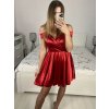 Šaty společenské saténové carmen dámské (S/M ONE SIZE) ITALSKá MóDA IMHMS23087/DU (Velikost S/M/L, Barva červená)