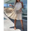 Šaty letní skládané bez rukávu dámské (S/M/L ONE SIZE) ITALSKÁ MÓDA IMWGB24029 (Velikost S/M/L, Barva béžová)