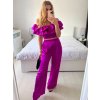 Souprava letní saténová top a kalhoty dámská (S/M/L ONE SIZE) ITALSKÁ MÓDA IMWAS24003/DU (Velikost S/M/L, Barva béžová)