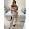 Souprava letní saténová top a kalhoty dámská (S/M/L ONE SIZE) ITALSKÁ MÓDA IMWAS24003/DU (Velikost S/M/L, Barva béžová)