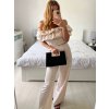 Souprava letní saténová top a kalhoty dámská (S/M/L ONE SIZE) ITALSKÁ MÓDA IMWAS24003/DU (Velikost S/M/L, Barva béžová)