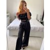 Souprava letní saténová top a kalhoty dámská (S/M/L ONE SIZE) ITALSKÁ MÓDA IMWAS24003/DU (Velikost S/M/L, Barva béžová)