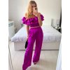 Souprava letní saténová top a kalhoty dámská (S/M/L ONE SIZE) ITALSKÁ MÓDA IMWAS24003/DU (Velikost S/M/L, Barva béžová)