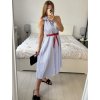 Šaty košilové plátěné bez rukávu dlouhé dámské proužek  (uni s/m) ITALSKá MóDA IMM24BR84444/DUR (Velikost S/M/L, Barva modrá)