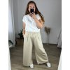 Kalhoty letní dlouhé dámské nadrozměr (56/58 ONE SIZE) POLSKÁ MÓDA IMWT24035/DR (Velikost 56/58, Barva béžová)
