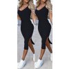 Šaty midi letní na ramínka dámské (XS/S ONE SIZE) ITALSKÁ MÓDA IMWB23135/DUR (Velikost XS/S, Barva Černá)