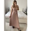 Šaty dlouhé krátký rukáv dámské plisované Sona (S/M ONE SIZE) ITALSKá MóDA IMC24258/DUR (Velikost S/M/L, Barva béžová)