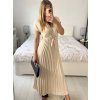 Šaty dlouhé krátký rukáv dámské plisované Sona (S/M ONE SIZE) ITALSKá MóDA IMC24258/DUR (Velikost S/M/L, Barva béžová)