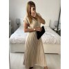 Šaty dlouhé krátký rukáv dámské plisované Sona (S/M ONE SIZE) ITALSKá MóDA IMC24258/DUR (Velikost S/M/L, Barva béžová)