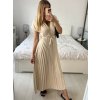 Šaty dlouhé krátký rukáv dámské plisované Sona (S/M ONE SIZE) ITALSKá MóDA IMC24258/DUR (Velikost S/M/L, Barva béžová)