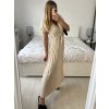 Šaty dlouhé krátký rukáv dámské plisované Sona (S/M ONE SIZE) ITALSKá MóDA IMC24258/DUR (Velikost S/M/L, Barva béžová)