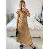 Šaty dlouhé krátký rukáv dámské plisované Sona (S/M ONE SIZE) ITALSKá MóDA IMC24258/DUR (Velikost S/M/L, Barva béžová)