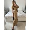 Šaty dlouhé krátký rukáv dámské plisované Sona (S/M ONE SIZE) ITALSKá MóDA IMC24258/DUR (Velikost S/M/L, Barva béžová)