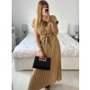 Šaty dlouhé krátký rukáv dámské plisované Sona (S/M ONE SIZE) ITALSKá MóDA IMC24258/DUR (Velikost S/M/L, Barva béžová)