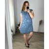 Šaty letní lněné krátký rukáv dámské (M-60) ITALSKá MóDA IM424FLOWER/DR (Velikost 2XL, Barva modrá)