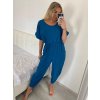 Souprava letní oversize tunika a kalhoty dámská (M/L/XL ONE SIZE) ITALSKÁ MÓDA IMD24033/DU (Velikost M/L, Barva modrá petrolejová)
