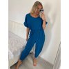 Souprava letní oversize tunika a kalhoty dámská (M/L/XL ONE SIZE) ITALSKÁ MÓDA IMD24033/DU (Velikost M/L, Barva modrá petrolejová)