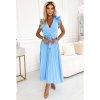 543-2 Plisované midi šaty s výstřihem a jemnými volánky - světle modré (Velikost UNI)