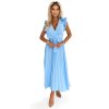 543-2 Plisované midi šaty s výstřihem a jemnými volánky - světle modré (Velikost UNI)