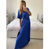 Šaty dlouhé elegantní saténové skládané krátký rukáv dámské (S/M/L ONE SIZE) ITALSKÁ MÓDA IMWCL24146/DU (Velikost S/M/L, Barva modrá královská)