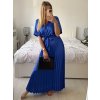 Šaty dlouhé elegantní saténové skládané krátký rukáv dámské (S/M/L ONE SIZE) ITALSKÁ MÓDA IMWCL24146/DU (Velikost S/M/L, Barva modrá královská)