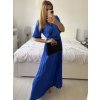Šaty dlouhé elegantní saténové skládané krátký rukáv dámské (S/M/L ONE SIZE) ITALSKÁ MÓDA IMWCL24146/DU (Velikost S/M/L, Barva modrá královská)