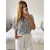 Košile krátký rukáv dámská proužek (S/M ONE SIZE) ITALSKÁ MÓDA IM724040/DUR (Velikost S/M/L, Barva tmavě modrá)