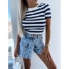 Crop top krátký rukáv dámský proužek (S/M ONE SIZE) ITALSKÁ MÓDA IMD23468/DUR (Velikost S/M/L, Barva Černá)