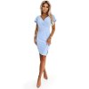 Šaty pouzdrové společenské elegantní NINA s psaníčkovým výstřihem, rukávy a páskem (XS-XL) Polská MÓDA NMC-479-6/DR (Velikost XS, Barva světle modrá)