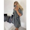 Šaty mušelínové s páskem 3/4 dlouhý rukáv dámské (S/M/L ONE SIZE) ITALSKÁ MÓDA IM424GINA/DU (Velikost M/L, Barva červená)