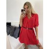 Šaty mušelínové s páskem 3/4 dlouhý rukáv dámské (S/M/L ONE SIZE) ITALSKÁ MÓDA IM424GINA/DU (Velikost M/L, Barva červená)