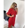 Šaty mušelínové s páskem 3/4 dlouhý rukáv dámské (S/M/L ONE SIZE) ITALSKÁ MÓDA IM424GINA/DU (Velikost M/L, Barva červená)
