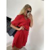 Šaty mušelínové s páskem 3/4 dlouhý rukáv dámské (S/M/L ONE SIZE) ITALSKÁ MÓDA IM424GINA/DU (Velikost M/L, Barva červená)