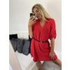 Šaty mušelínové s páskem 3/4 dlouhý rukáv dámské (S/M/L ONE SIZE) ITALSKÁ MÓDA IM424GINA/DU (Velikost M/L, Barva červená)
