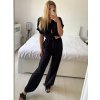 Souprava kalhoty dlouhé a tunika košilová krátký rukáv dámská (S/M ONE SIZE) ITALSKÁ MÓDA IMPSH2410986/DUR (Velikost S/M/L, Barva Černá)