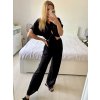 Souprava kalhoty dlouhé a tunika košilová krátký rukáv dámská (S/M ONE SIZE) ITALSKÁ MÓDA IMPSH2410986/DUR (Velikost S/M/L, Barva Černá)