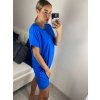 Šaty klasik bavlněné krátký rukáv dámské (S/M/L ONE SIZE) ITALSKÁ MÓDA IM324042/DU (Velikost M/L, Barva modrá)