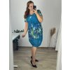 Šaty krátký rukáv dámské nadrozměr (XL/2XL ONE SIZE) ITALSKÁ MÓDA IM423TULIP/DU (Velikost XL/2XL, Barva modrá azurová)