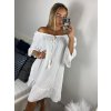 Šaty letní mušelínové carmen dámské (52/54/56 ONE SIZE) ITALSKÁ MÓDA IM424365/DU (Velikost 54/56, Barva bílá)