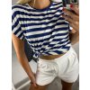 Tričko s krátkým rukávem proužek dámské (S/M ONE SIZE) ITALSKá MóDA IM524001/DUR (Velikost S/M/L, Barva modrá)