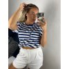 Tričko s krátkým rukávem proužek dámské (S/M ONE SIZE) ITALSKá MóDA IM524001/DUR (Velikost S/M/L, Barva modrá)