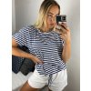 Tunika tričko krátký rukáv dámské proužek (S/M ONE SIZE) ITALSKá MóDA IM520202S/DUR (Velikost S/M/L, Barva modrá)
