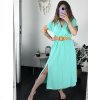 Šaty letní košilové s páskem krátký rukáv dámské (S/M/L ONE SIZE) ITALSKá MóDA IM424486/DR (Velikost M/L, Barva zelená mintova)
