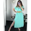 Šaty letní košilové s páskem krátký rukáv dámské (S/M/L ONE SIZE) ITALSKá MóDA IM424486/DR (Velikost M/L, Barva zelená mintova)