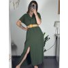 Šaty letní košilové s páskem krátký rukáv dámské (S/M/L ONE SIZE) ITALSKá MóDA IM424486/DR (Velikost M/L, Barva zelená mintova)