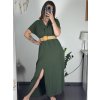 Šaty letní košilové s páskem krátký rukáv dámské (S/M/L ONE SIZE) ITALSKá MóDA IM424486/DR (Velikost M/L, Barva zelená mintova)