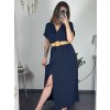 Šaty letní košilové s páskem krátký rukáv dámské (S/M/L ONE SIZE) ITALSKá MóDA IM424486/DR (Velikost M/L, Barva zelená mintova)