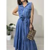 Šaty dlouhé košilové riflové bez rukávu dámské (S/M/L ONE SIZE) ITALSKÁ MÓDA IMWGB24056/DR (Velikost M/L, Barva modrá džínová)